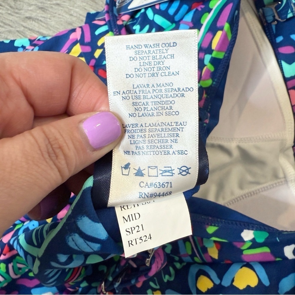 NEW Caribbean Joe Vacation Ready Blue Paisley Ruffle One Piece Swimsuit Sz 8 - Picture 8 of 12